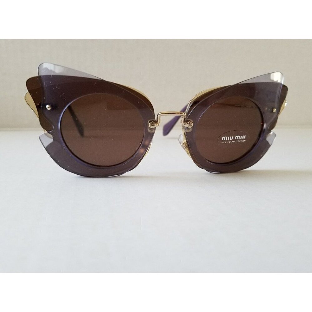 NEW AUTH MIU MIU CAT EYE LILAC YELLOW BROWN LENCES SUNGLASSES 0MU 02SS  ITALY - Picture 4 of 8